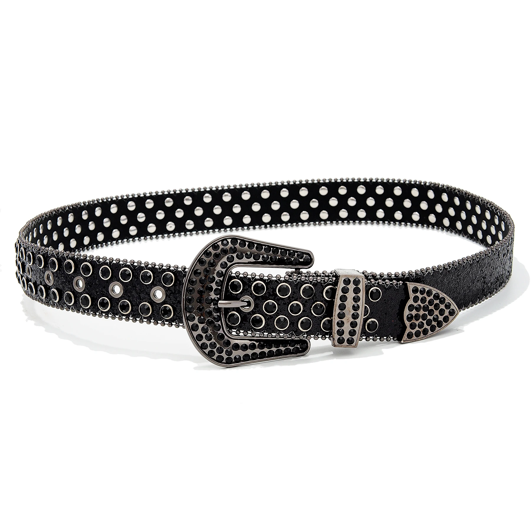 B.b Simon Rhinestone Studded Black Western Belt with Crystal Buckle Rhinestone Belt Bb Simon Designer Rhinestone Belt BB Simon  main image 4