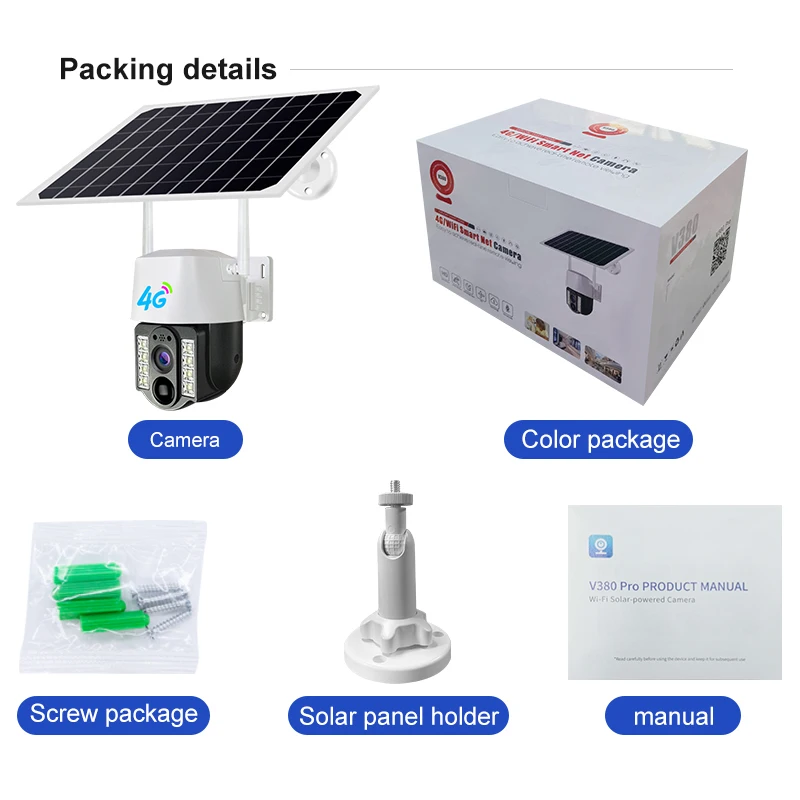 QEARIM Low Power PIR Wireless Cheap Solar Power Security Ip Camera Outdoor 3g 4G Sim Card Motion Sensor Ip Solar Camera V380