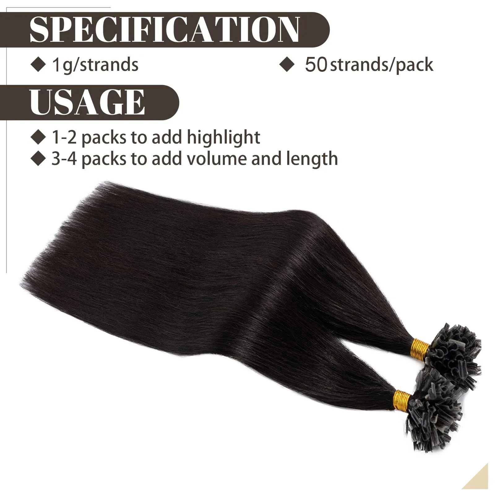 Gerade U-Tip-Haarverlängerungen, 100 % Echthaar, Nr. 1B, natürliche Farbe, Keratin-Kapsel-Fusion-Haarverlängerungen, 50 g/Packung, für Frauen_voghion.com