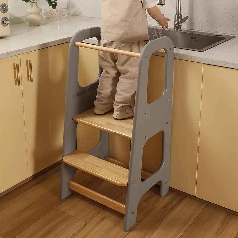 Adjustable Height Kids Kitchen Step Stool Helper Natural Wood Toddler Standing Tower for Learning New Skills details