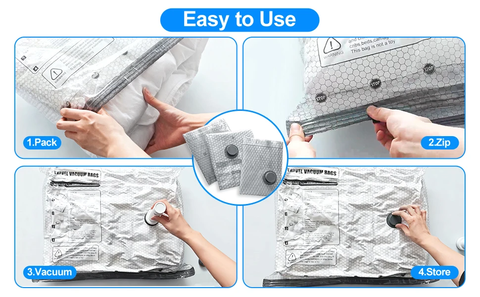 15pcs Premium Grey Foldable Vacuum Clothing Storage Bags Space-Saving Reusable Airtight Lightweight Durable for Wardrobe