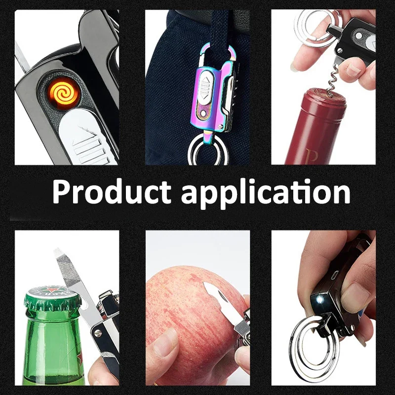 10 in 1 Multifunction Keychain Lighter Wine Bottle Opener Usb Lighter Knife Lighter Rechargeable Key Chain Lighter