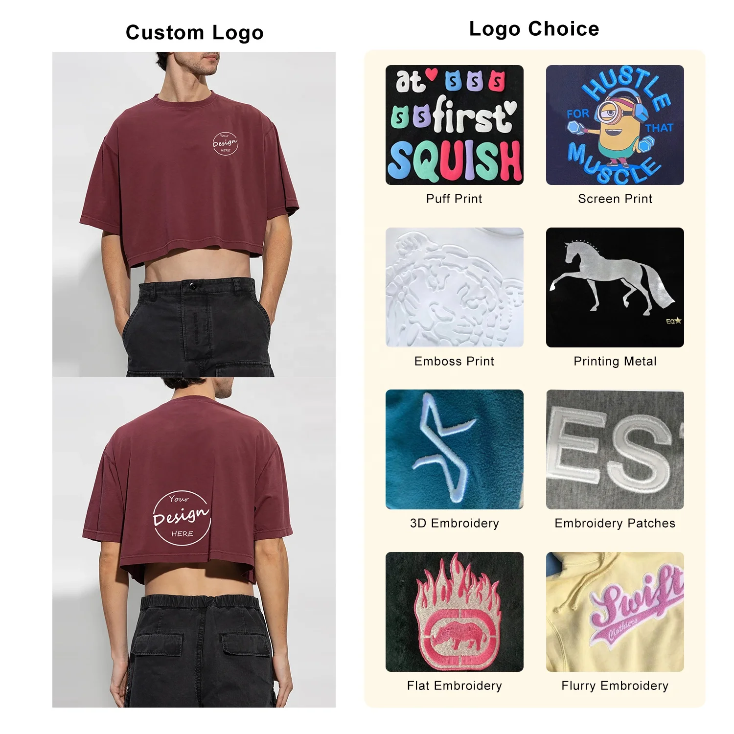 JL0311B Wholesale Bulk Men 230G Drop Shoulder Cropped T Shirt Emboss Print Crop Boxy Drop Shoulder T-Shirt Men