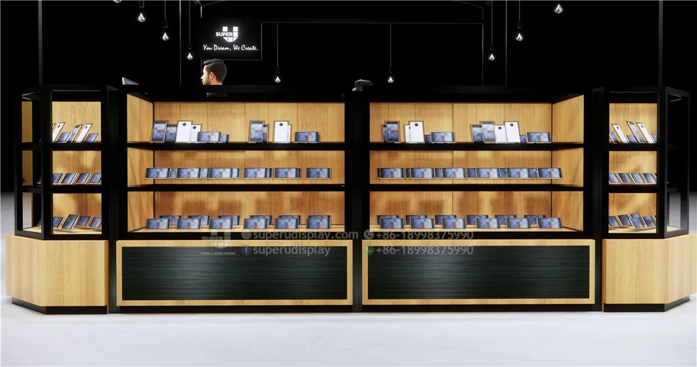 High Transparent 3D Drawing Glass Display Counter Mobile Phone Store Furniture Cell Phone Display Counter Modern Display Cabinet