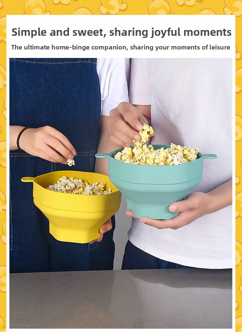 Modern Eco-Friendly Microwave Popcorn Popper Maker Foldable Silicone Bowl Big Capacity Lid Polished DIY Collapsible Popper Bowl factory