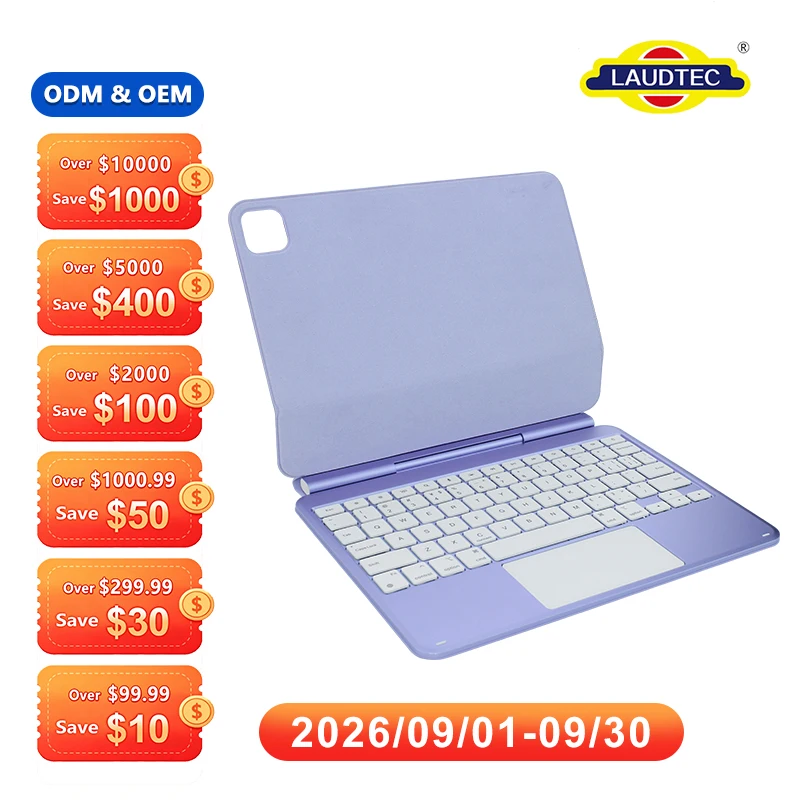 Teclado inalámbrico magnético de gama alta, con iluminación RGB y touchpad, compatible con varios idiomas, OEM/ODM, para iPad Pro de 11 pulgadas con chips M4/M5