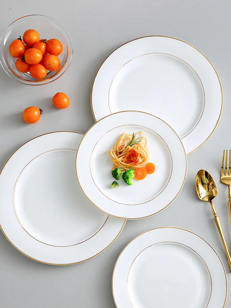 Hot Selling Luxury Gold Rim Bone China Charger Luxury Ceramic Dessert Plate Dishes New Antique Matt Porcelain Plates Home supplier