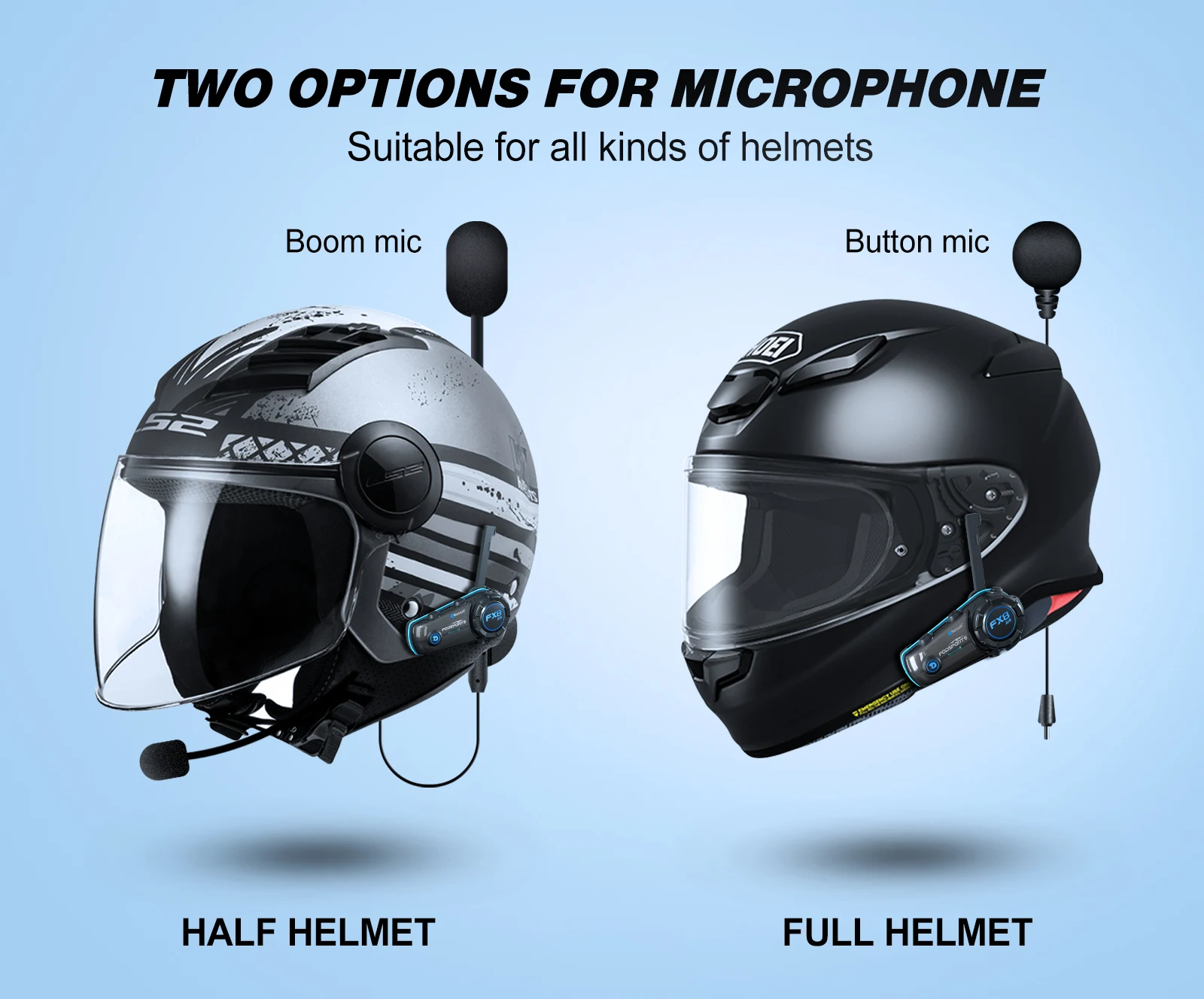 Fodsports Fx8 Air 2 Riders Helmet Headset 1000m Intercom Motorcycle ...