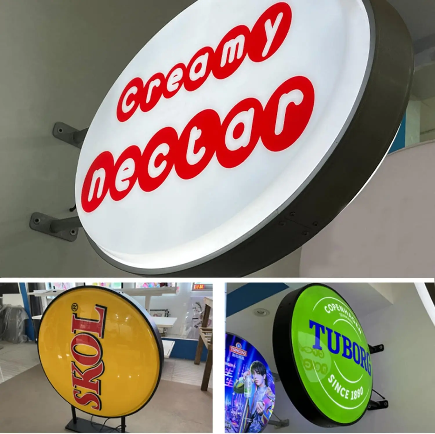 Custom Light Box Store Waterproof Round Light Advertising Board Sign Logo Signs for Shop Bar Cafe Tea Salon Decor Billboard