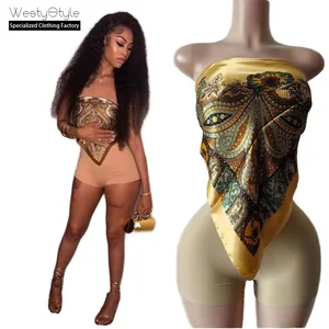 2026 New Arrivals Women's Summer 2-Piece Set Knee Knee-Length Skinny Fit Mini Shorts Popular Printed Scarf Wholesale Collection