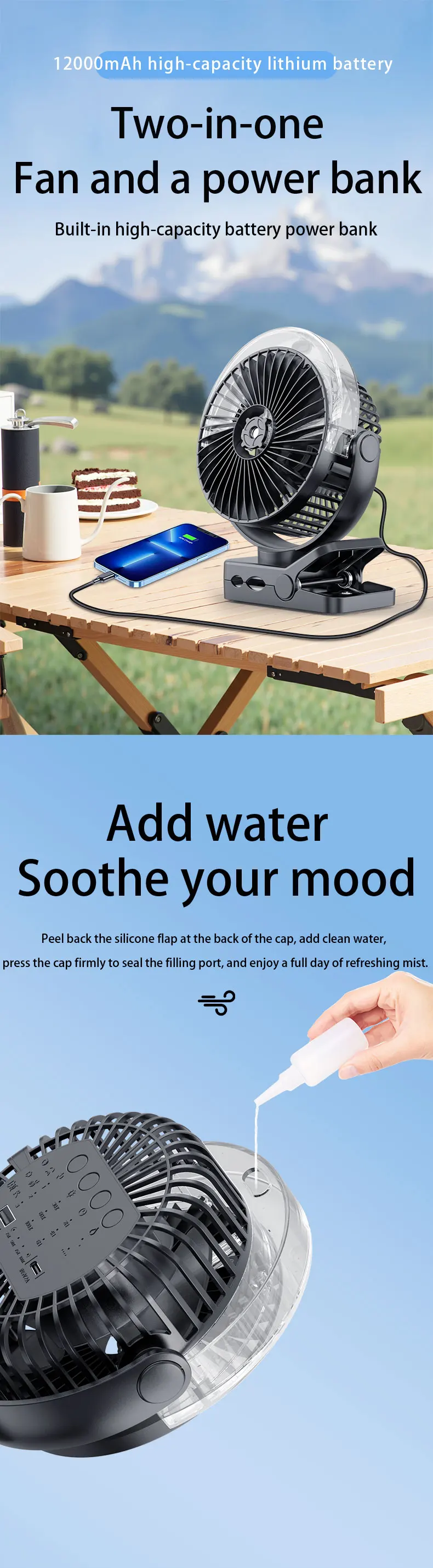 Desktop Magnetic Misting Fan, USB, 6Inch - detail 12