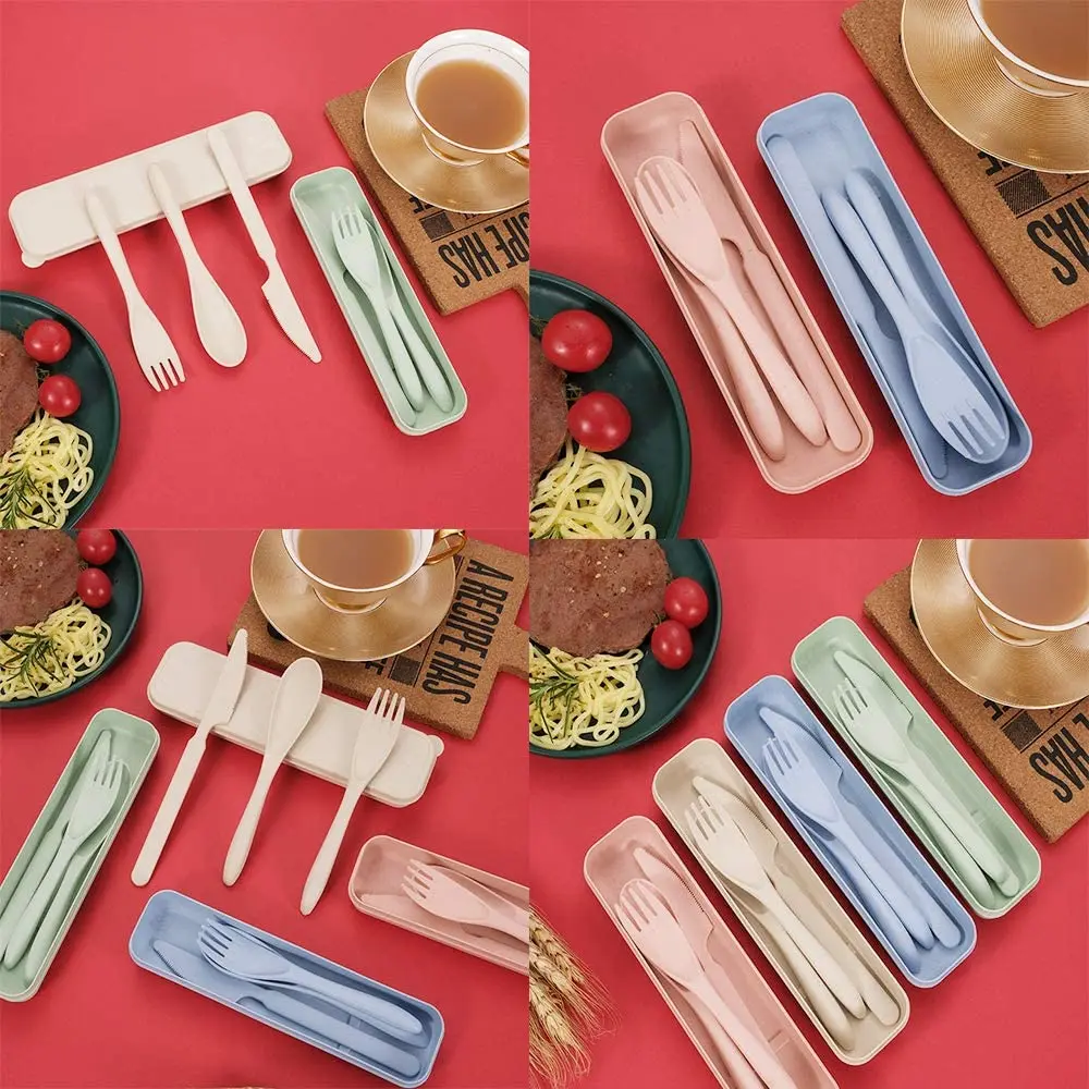 Eco Friendly Camping Tableware Wheat Straw Cutlery Travel Utensil Set