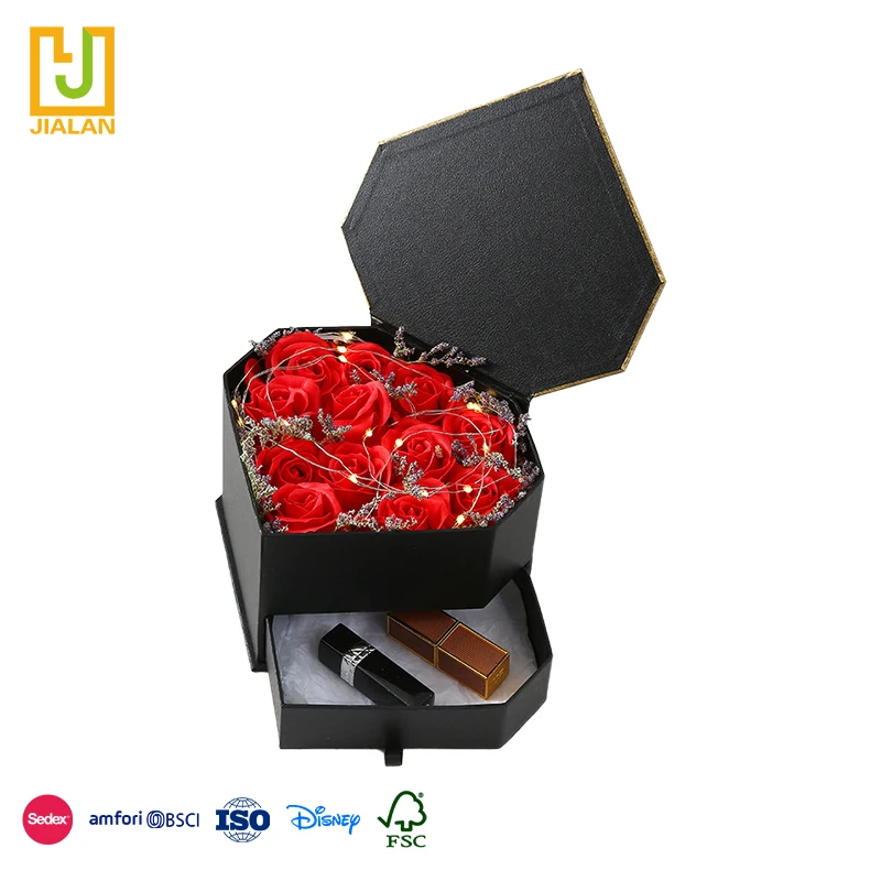 Wholesale Custom Luxury Cardboard Box Heptagonal Storage Case Lipstick Flower Packaging Gifts Box