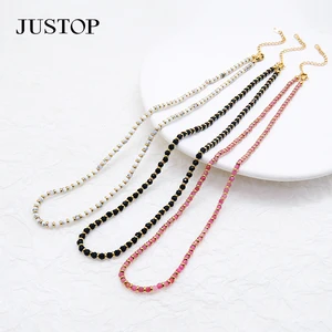 Designer Vintage Stainless Steel Natural Stone Chain Pink Tourmaline Choker Necklace for Women Wholesale