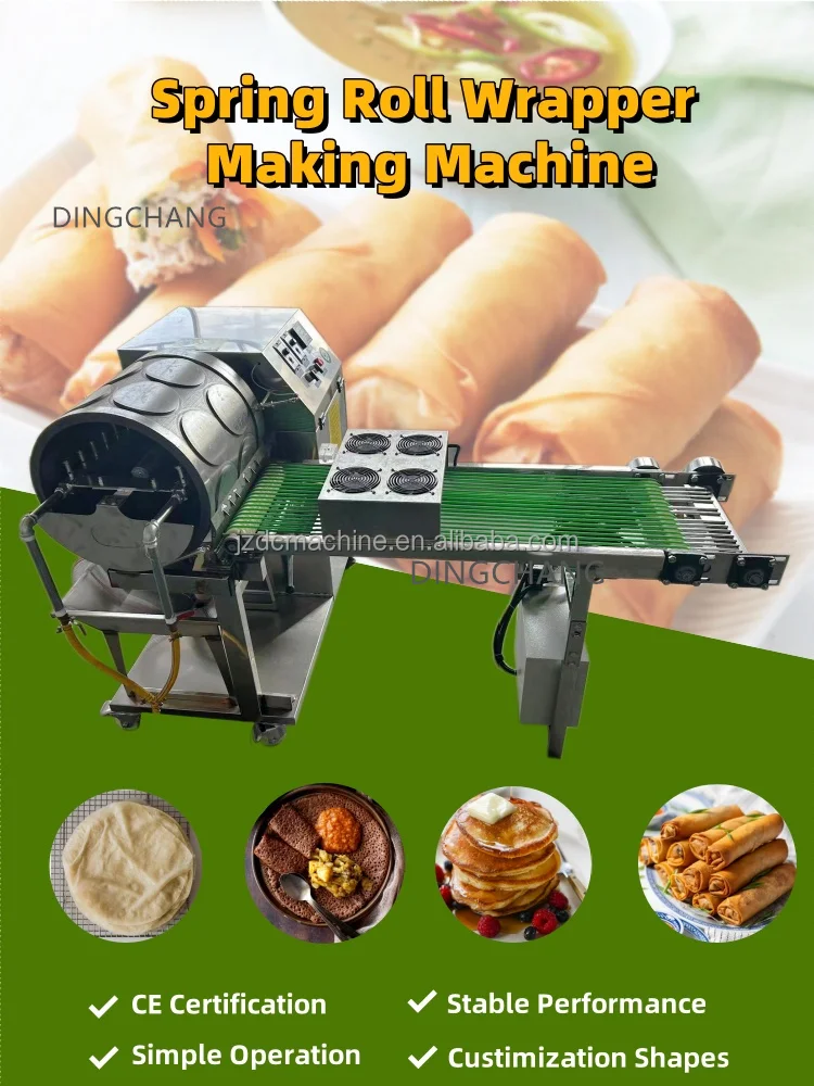 Full Automatic Flour Pancake Machine Home Samosa Sheet Making Machine Lumpia Skin Spring Roll Wrapper Machine With Gas Heating