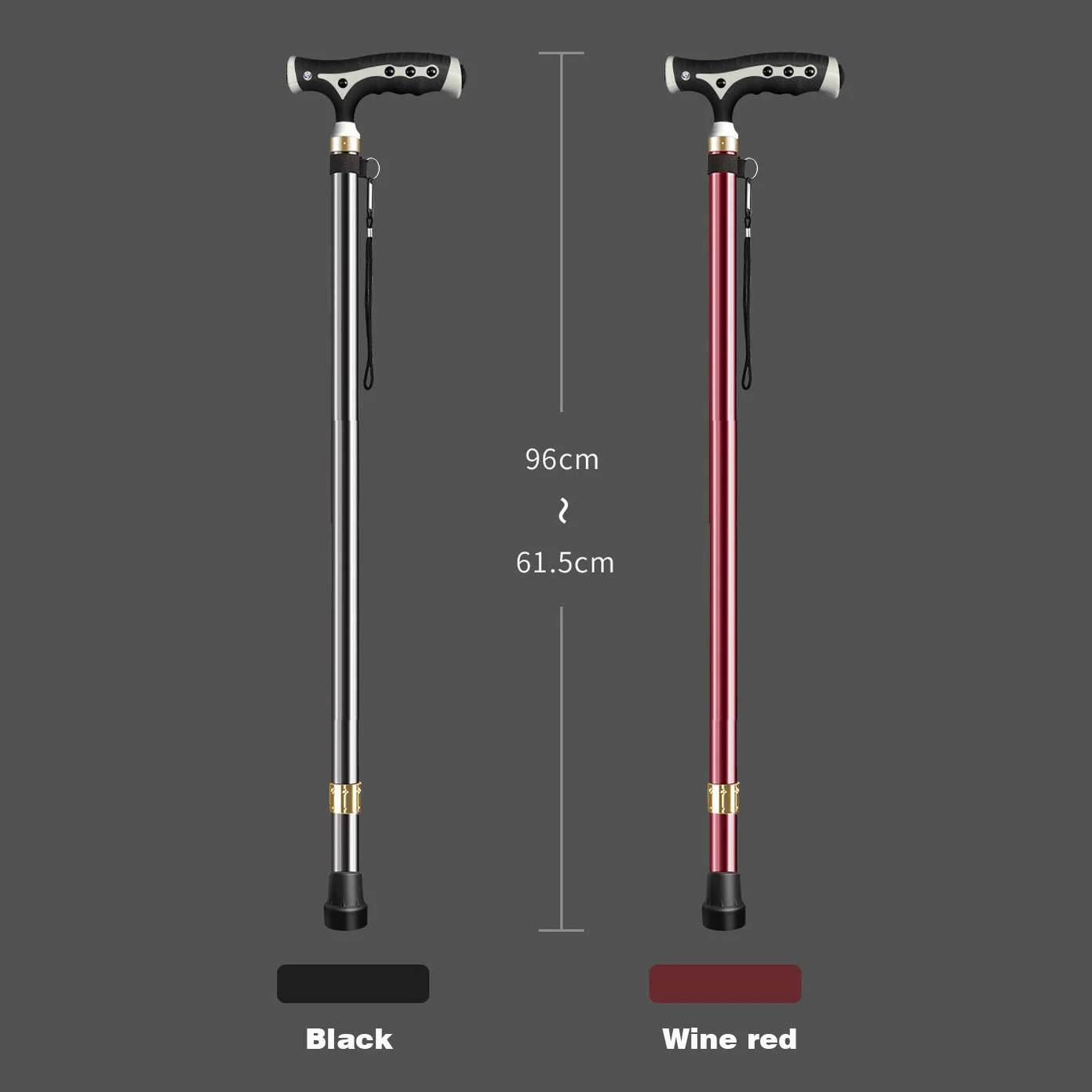 Adjustable Walking Stick with Led Light Detachable Base Old Man Elderly Walking Cane