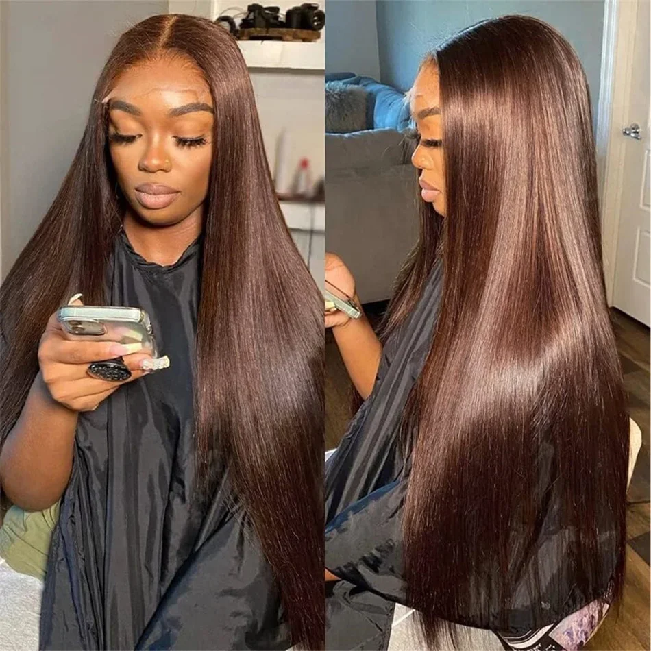 Chocolate Brown Glueless Wig HD Transparent Lace Frontal Wig Brazilian Hair Wigs Pre Plucked_voghion.com
