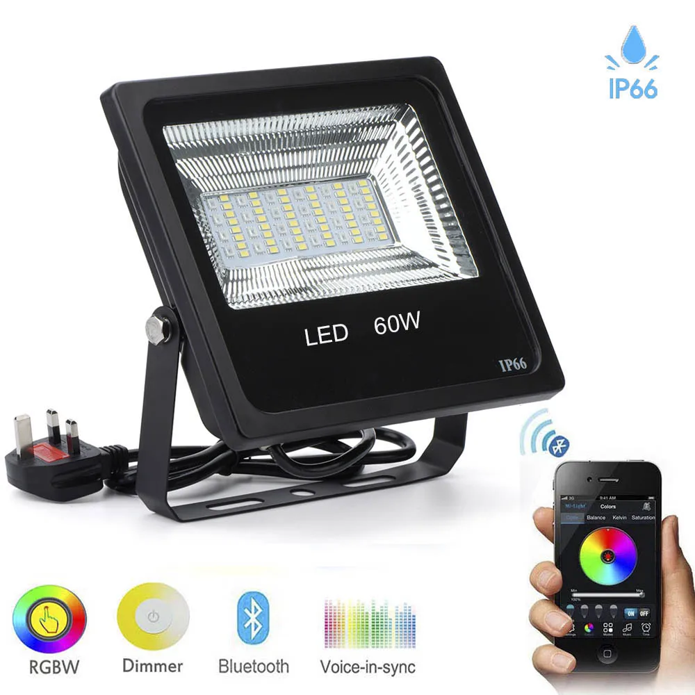60W Smart  Bluetooth Connect APP Color Changing RGB Floodlight 16 Million Colors  Group Control  Timing LED Flood Light Outdoor