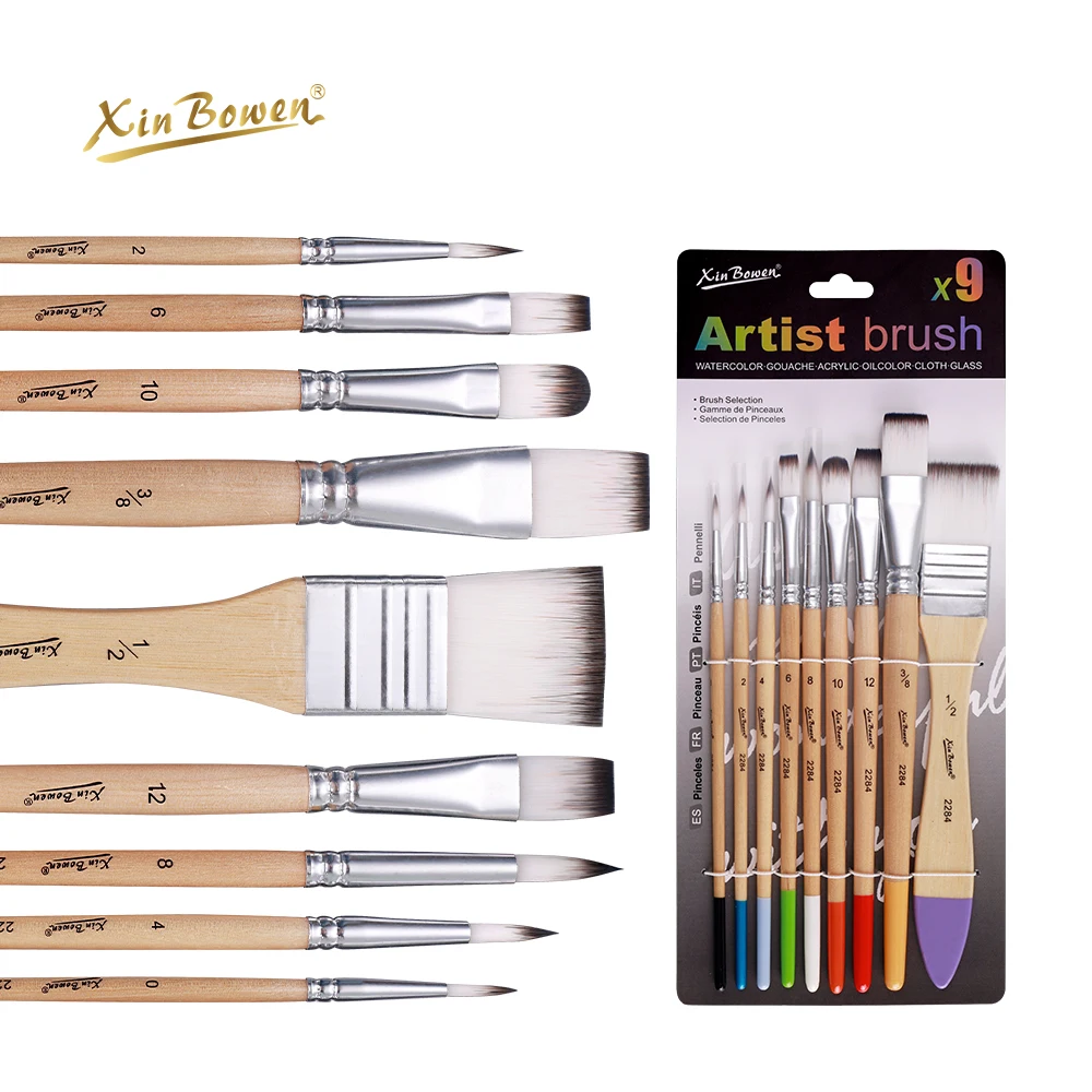 Xin Bowen Art Brush 9 Pieces Fine Quality Painting Set Artist Paintbrushes for Oil Watercolor Acrylic Paint