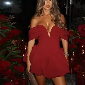 Elegant Vintage Style Solid Color Dress High Quality Off-the-Shoulder Puffy Short with Zippers Decoration Eco-Friendly Woven