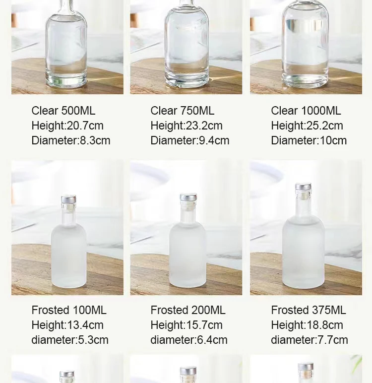 200ml 375ml 500ml 750ml 1000ml Round Glass Liquor Wine Bottle Whisky