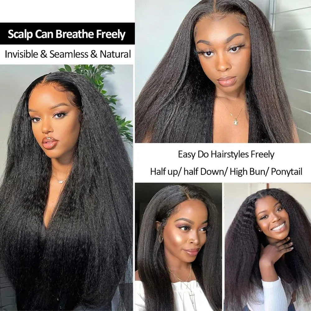 Kinky Straight Tape In Human Hair Extensions Black Remy Hair_voghion.com