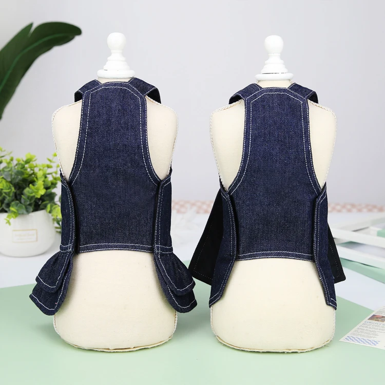 Popular Hot Sale Spring Summer Pet Clothes Big Bow Tie Jeans Dog Vest T-shirt Dress XS Clothes with Hanger for Dog Leads