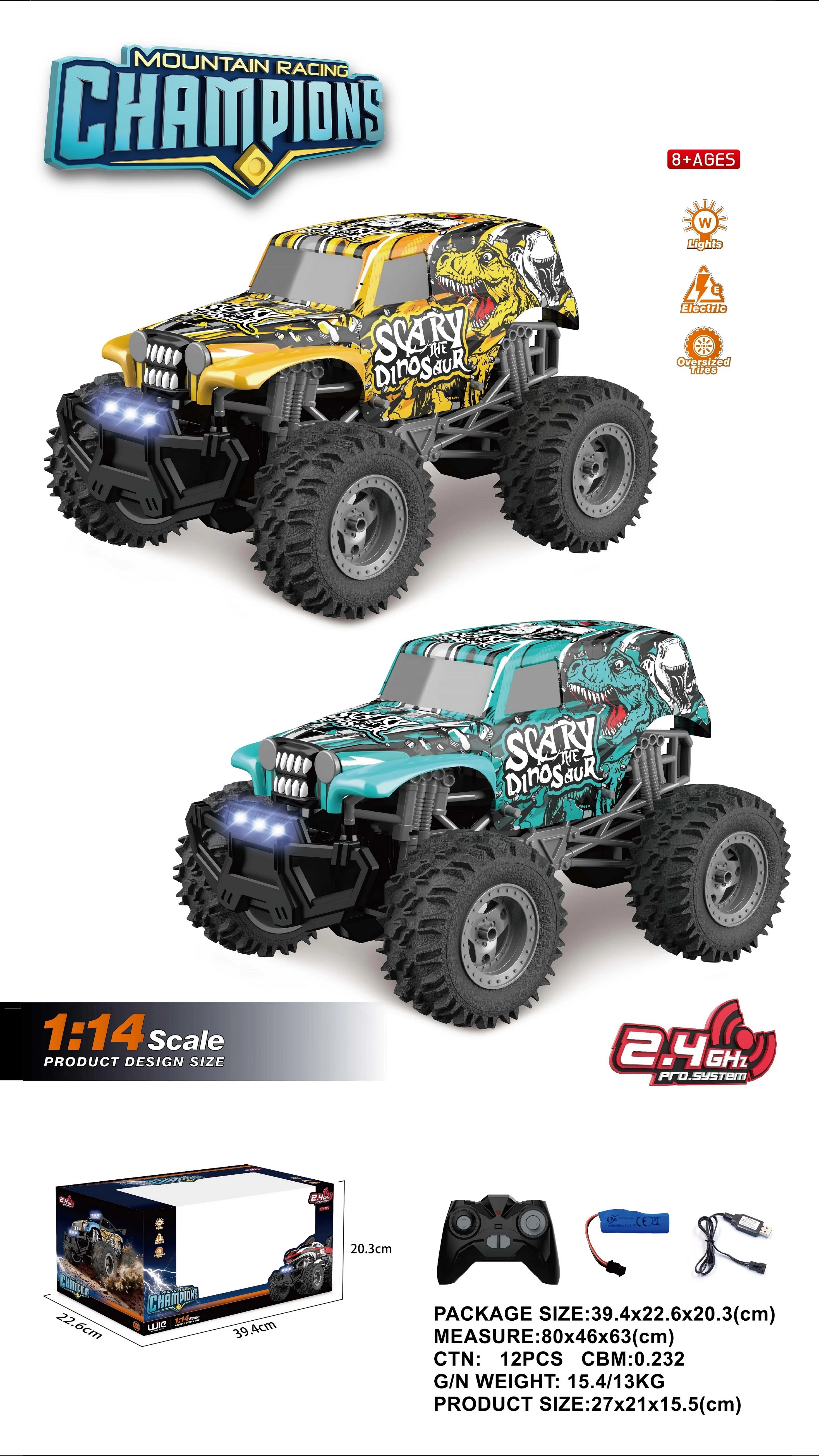 1/14 Scale Model 2.4G 4CH Big Wheels Mountain Racing Champion Remote Control Car RC Truck For Kids