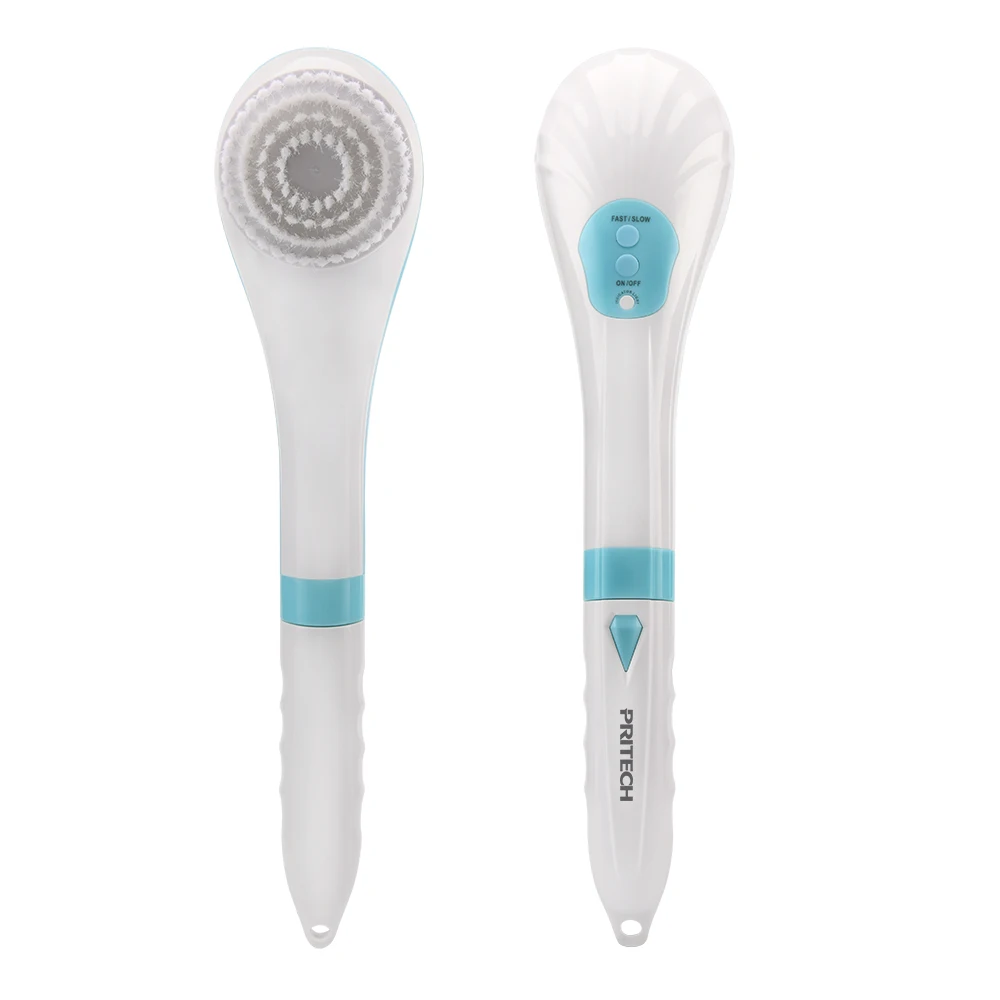 PRITECH USB Rechargeable IPX7 Waterproof Electric Rotating Bath Brush 5 in 1 Multifunction Body Care with Long Handle Plastic