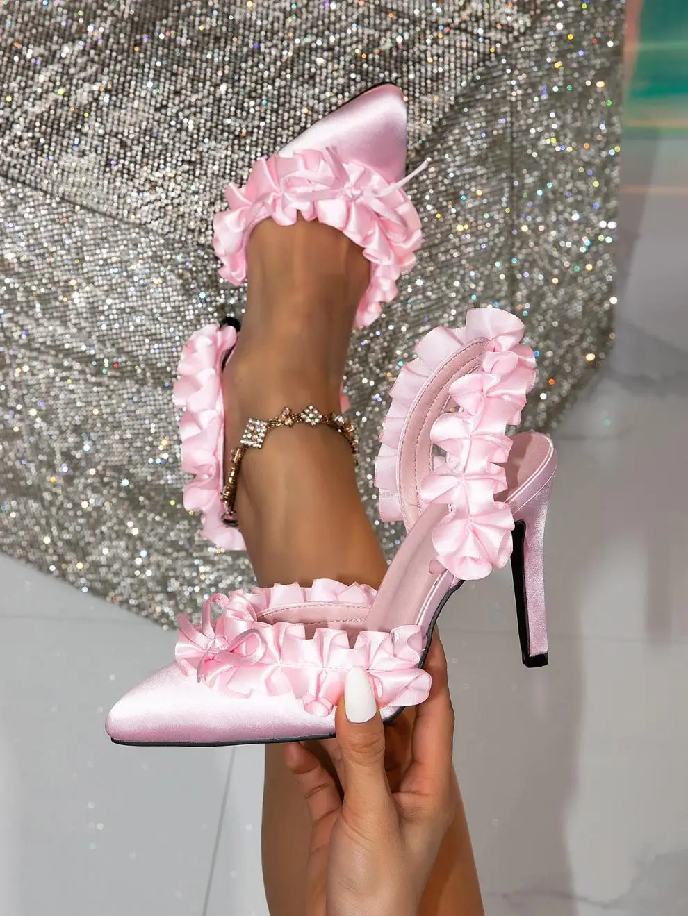 pink satin dress shoes Handmade Pink Satin Bridal Set: Heels, Clutch Bag & Fascinator