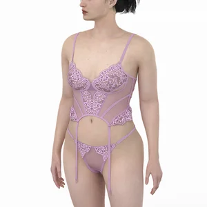 Women's Sexy Seamless Floral Lace Underwire Bra and Panty Set Transparent See-Through Adult Bodysuits