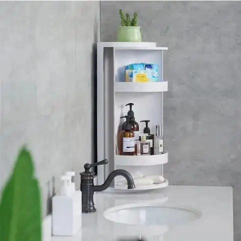 Modern Creative 360 Degree Rotation Triangle Shelf Bathroom Corner Organizer made of Plastic Rotatable Tripod Storage Rack