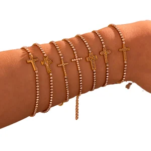 MW Micro-Inlaid Cubic Zirconia Stainless Steel Cross Chain Bracelet Hypoallergenic Romantic Party Tennis Chain Women Jewelry