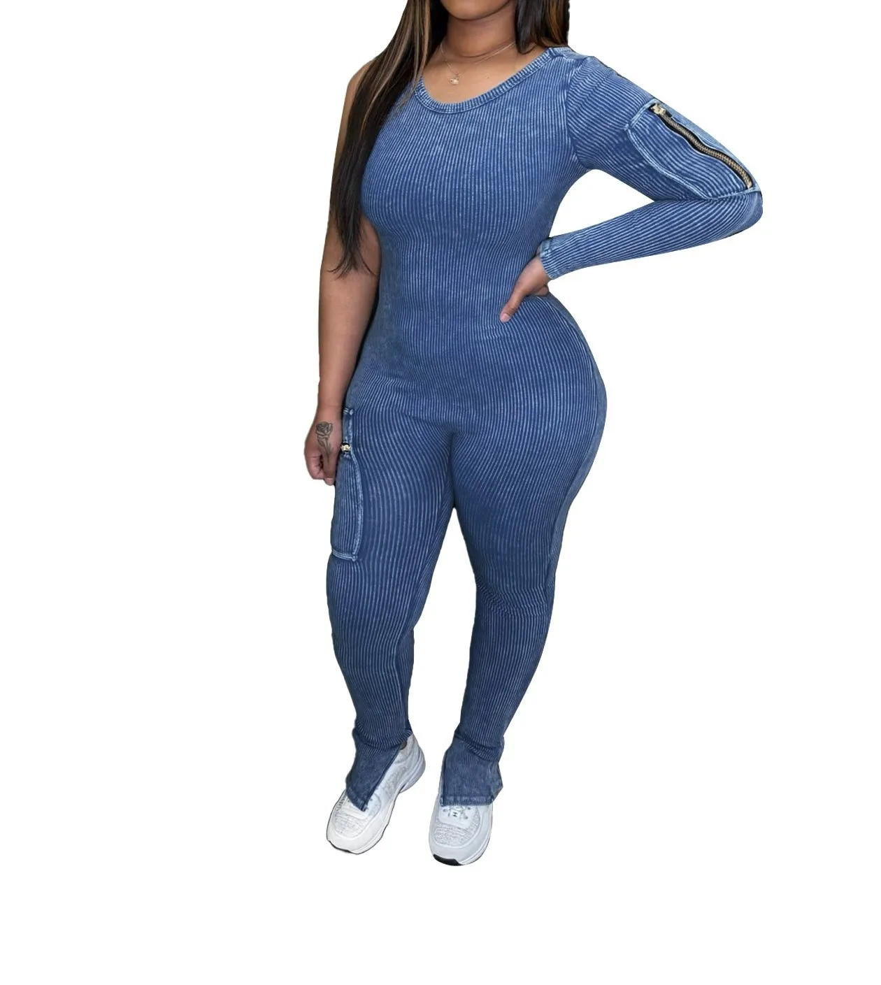 2024 Fall Summer Women Cotton Ribbed Tight Jumpsuits Flare Pants