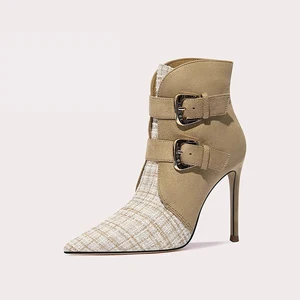 Easy Wear Khaki Ankle Boots Stiletto Heel for Office Formal Occasions Wholesale Luxury Heels Boots for Women