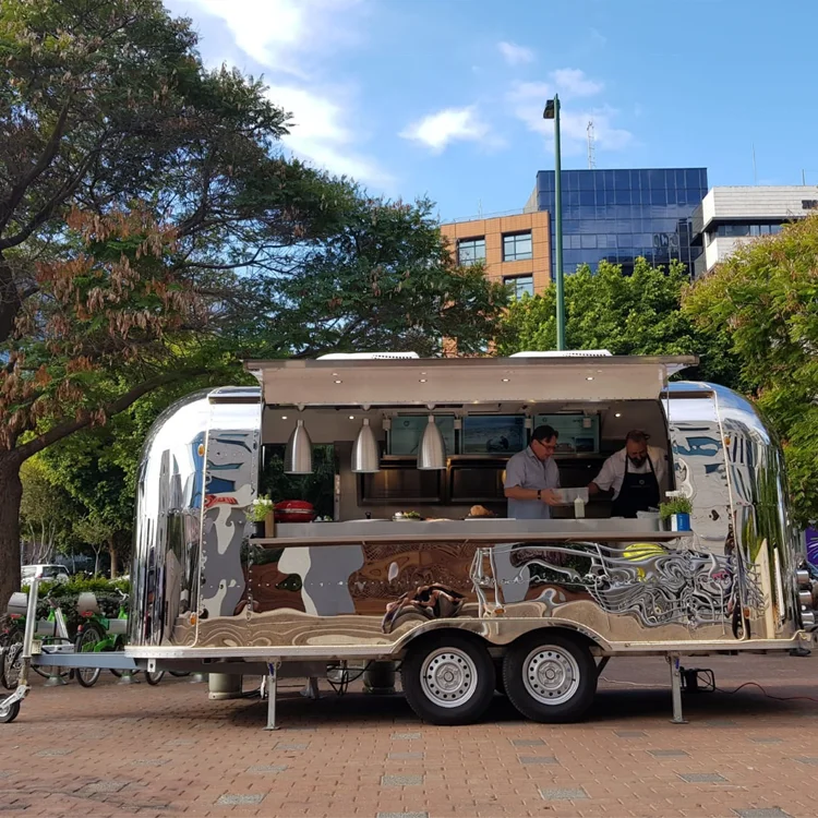 UKUNG vintage airstream style concession food trailer with car painting outside, food trucks equipped with snacks machines