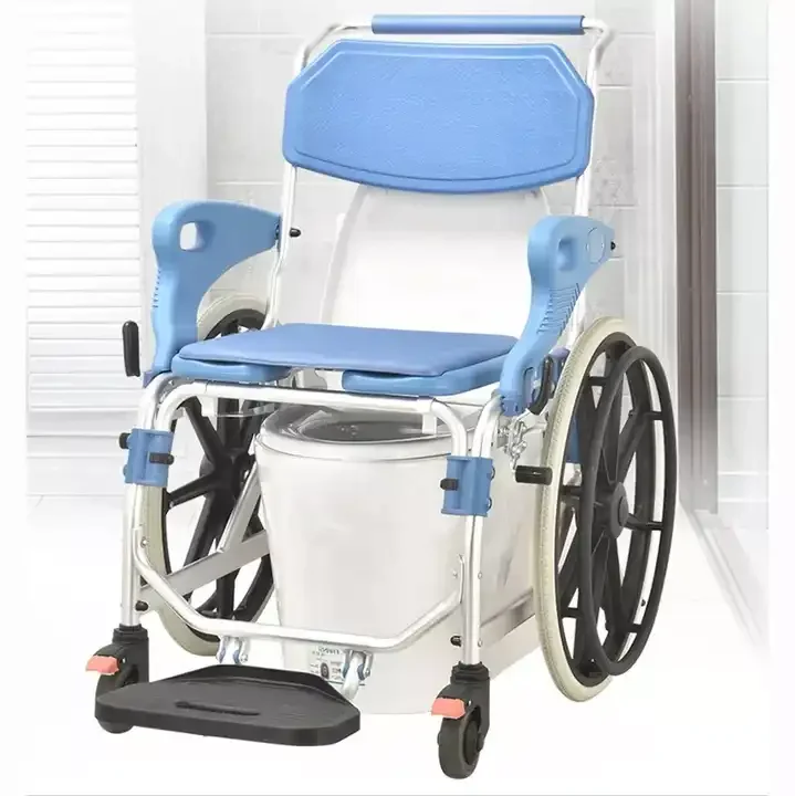 Wheeled Bathing Chair for the Disabled, Shower Chair, Toilet Chair for the Elderly Foldable Special Mobile Toilet Stool