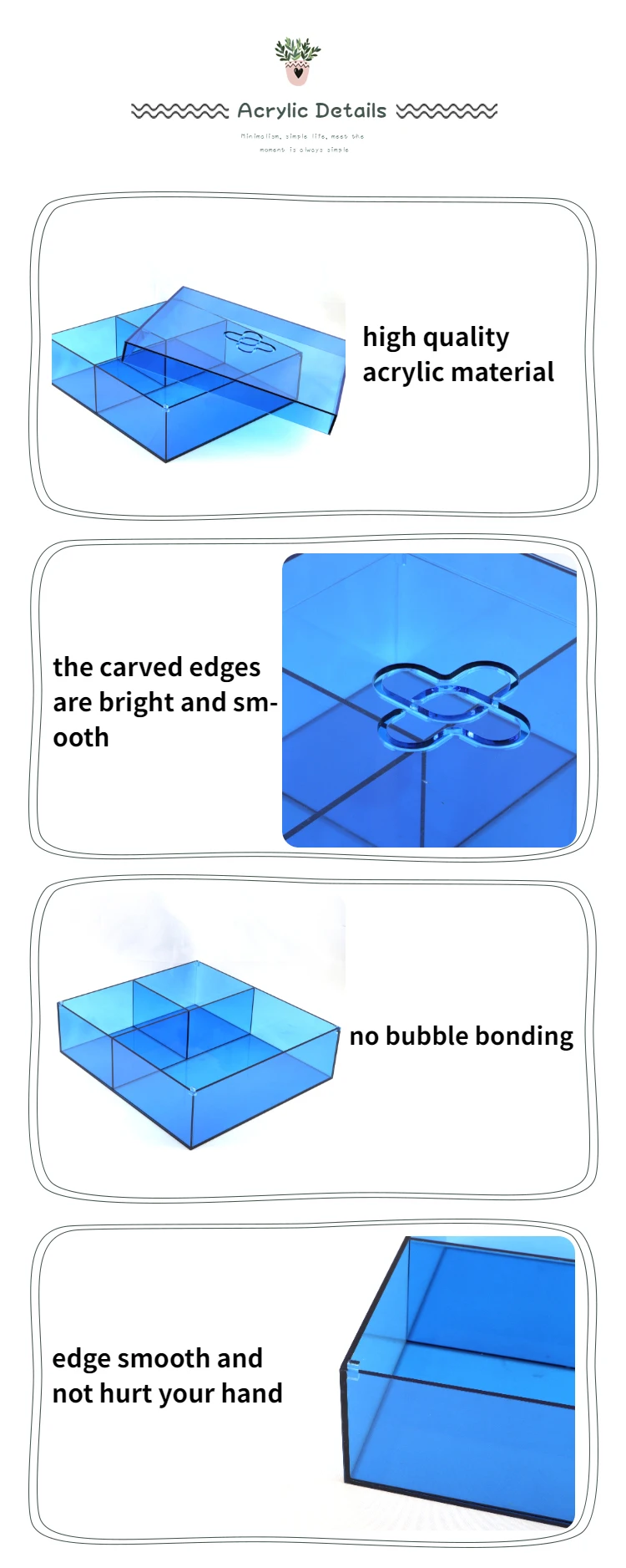 Custom Wholesale Plastic Blue Acrylic Storage Box Square Acrylic Box