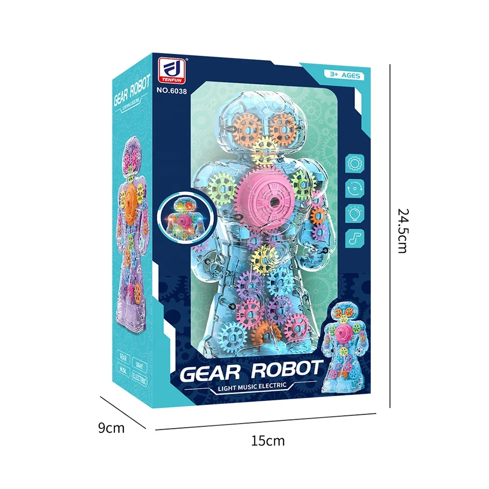 Great Gift Mini Mecanum Wheel Robot 6038 Electric Musical Gear Robot Toy With Flashing Lights for Children