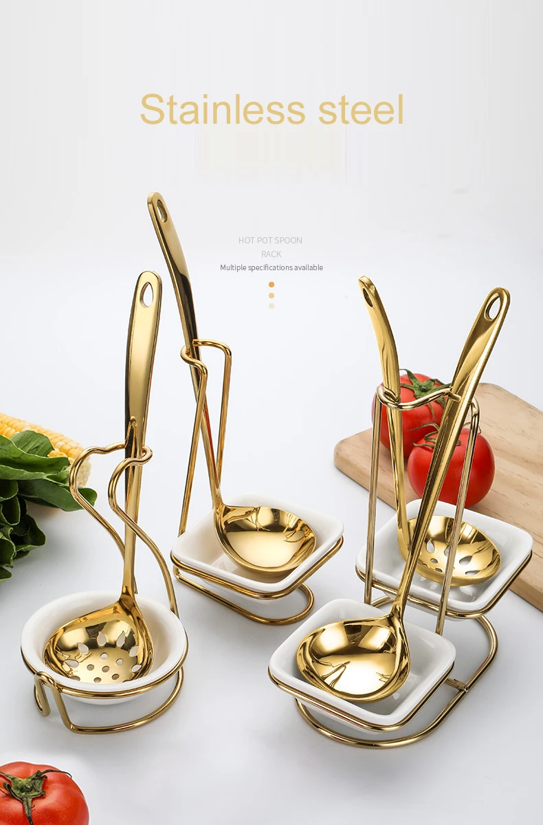 Gold Stainless Steel Soup Spoon Rack Male Spoon Chopsticks Rack Supporting Hot Pot Soup Spoon 7611