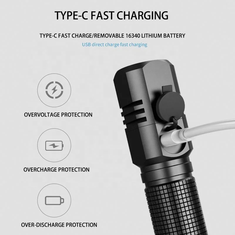 Xhp50 LED Aluminum Alloy Mini USB Rechargeable Flashlight
