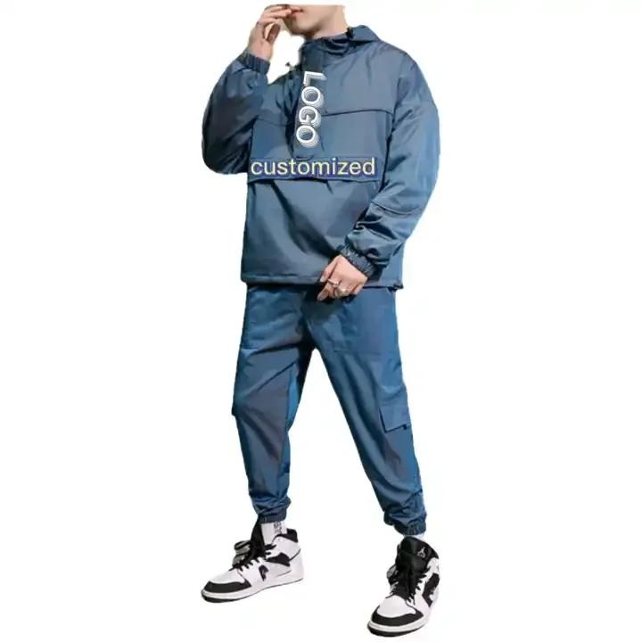 Street Wear Overalls Men's 2 Piece Track Suit Fashion Patchwork Cargo ...