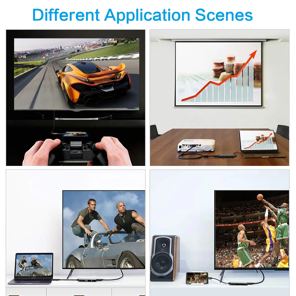 
Мультимедийный USB-концентратор 4 в 1, USB Type C Hub to 4K HDTV, для ПК и телефонов 