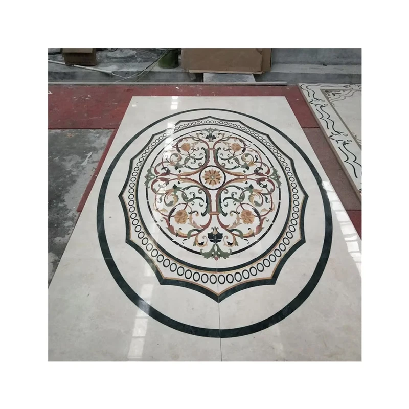 Polished Natural Marble Brass Mosaic Water-Jet Tiles Medallion Style Square Villa Design Hotel Front Indoor Floor Decor Dolomite