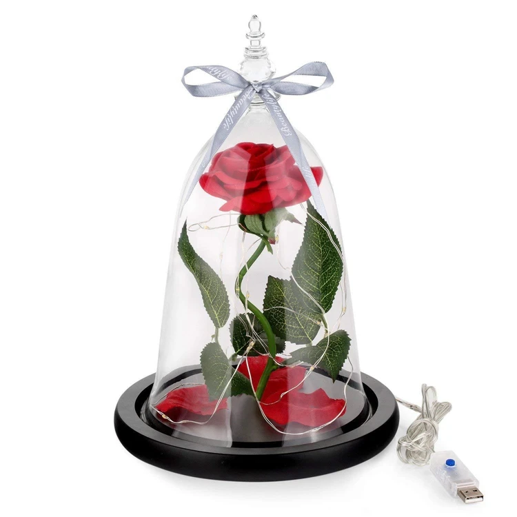 Цветки галактики консервированные розы в стеклянном куполе со светодиодной подсветкой и деревянной