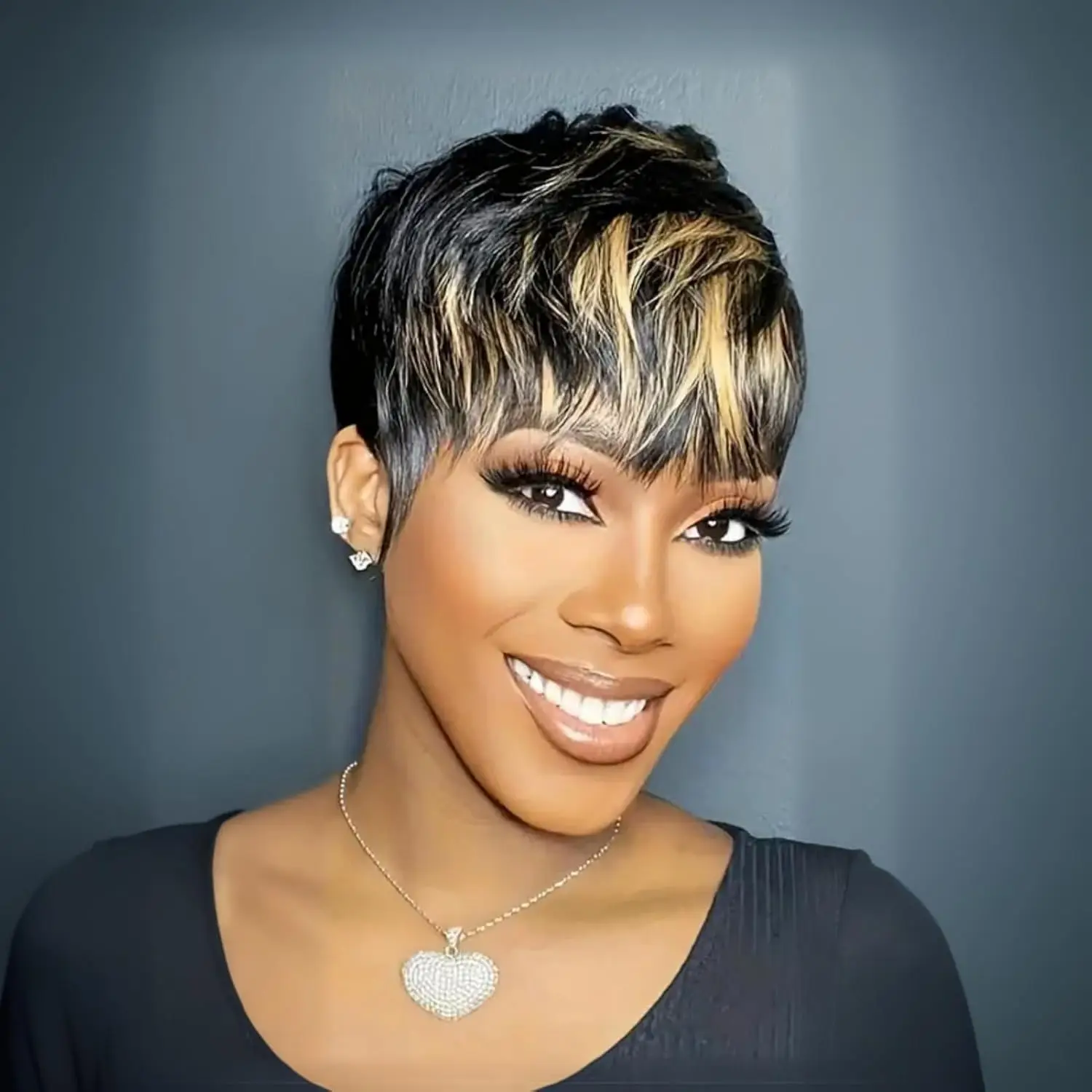 Short Pixie Cut Human Hair Blend Wig, Lightweight Heat Resistant for Women pixie cut human wig - 6 main image 2
