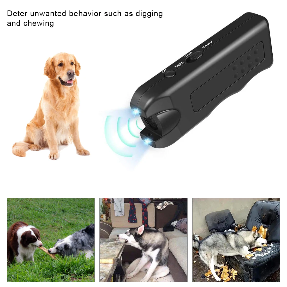 Portable Ultrasonic Dog Training Device Anti Barking Dog Chaser Repeller with LED Light Pet Dog Repeller