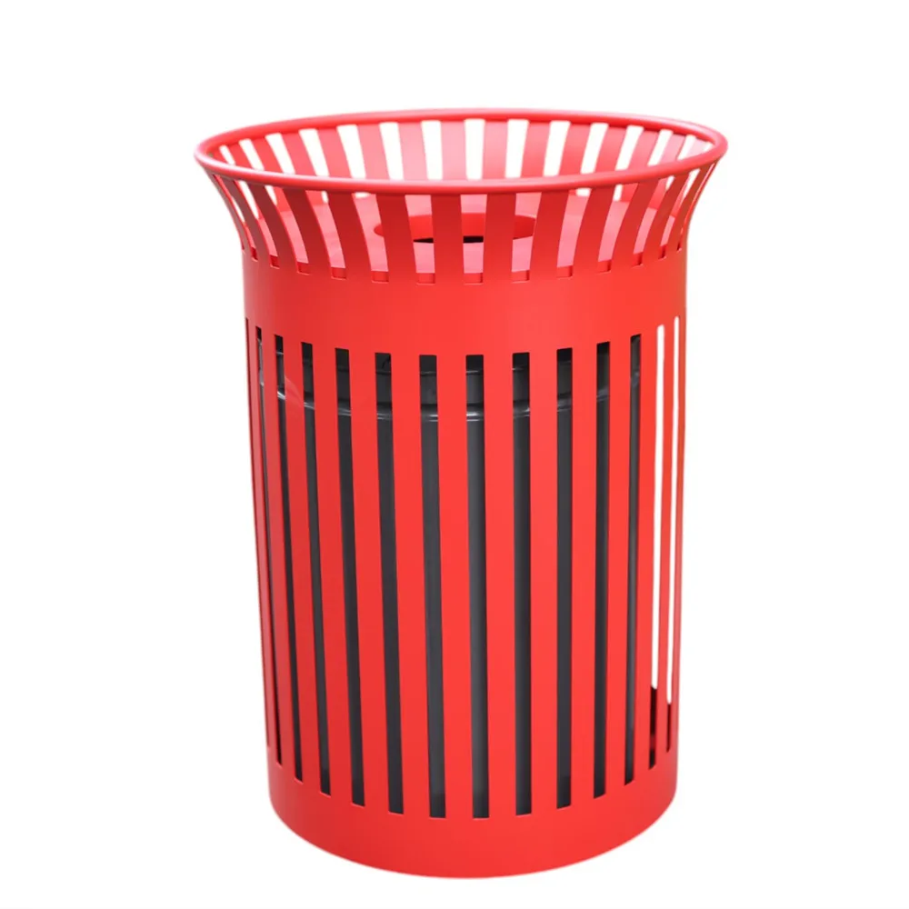 Outdoor Round Metal Trash Container Garbage Can Outside Garden Street 32 Gallon Recycle Waste Bin Patio Commercial Steel Dustbin