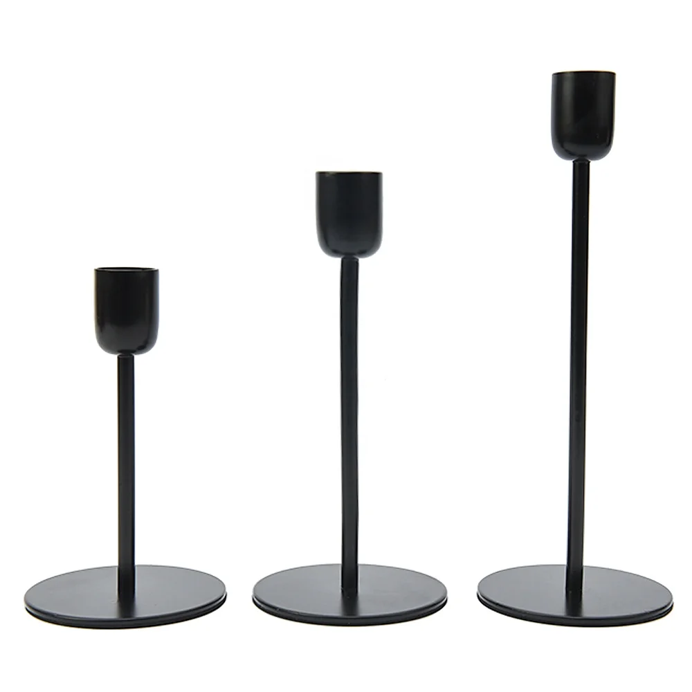 Customized Reusable Table Dinner Decorative Set of 3 Metal Candlestick Holder Black Copper Candle Stick Holder