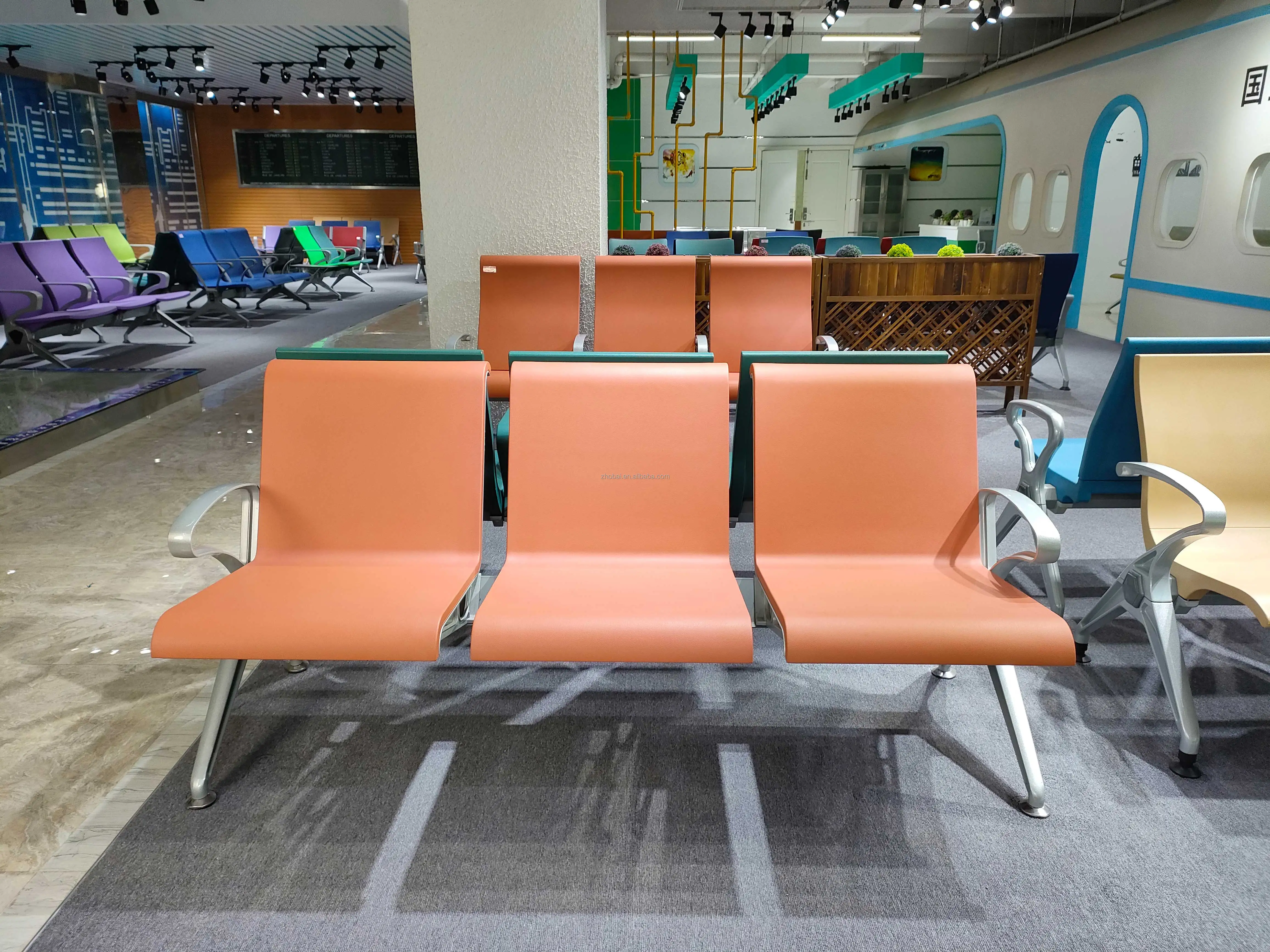 Modern PU Leather 3 Seats Armrest Waiting Room Chairs for Clinics Airports Hospitals Barber Salons Reception Guests Gyms 6
